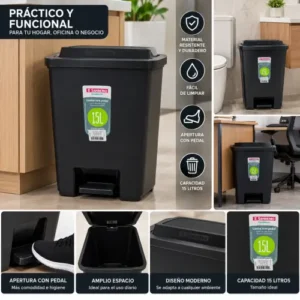 Cesto de pedal negro (15 litros)