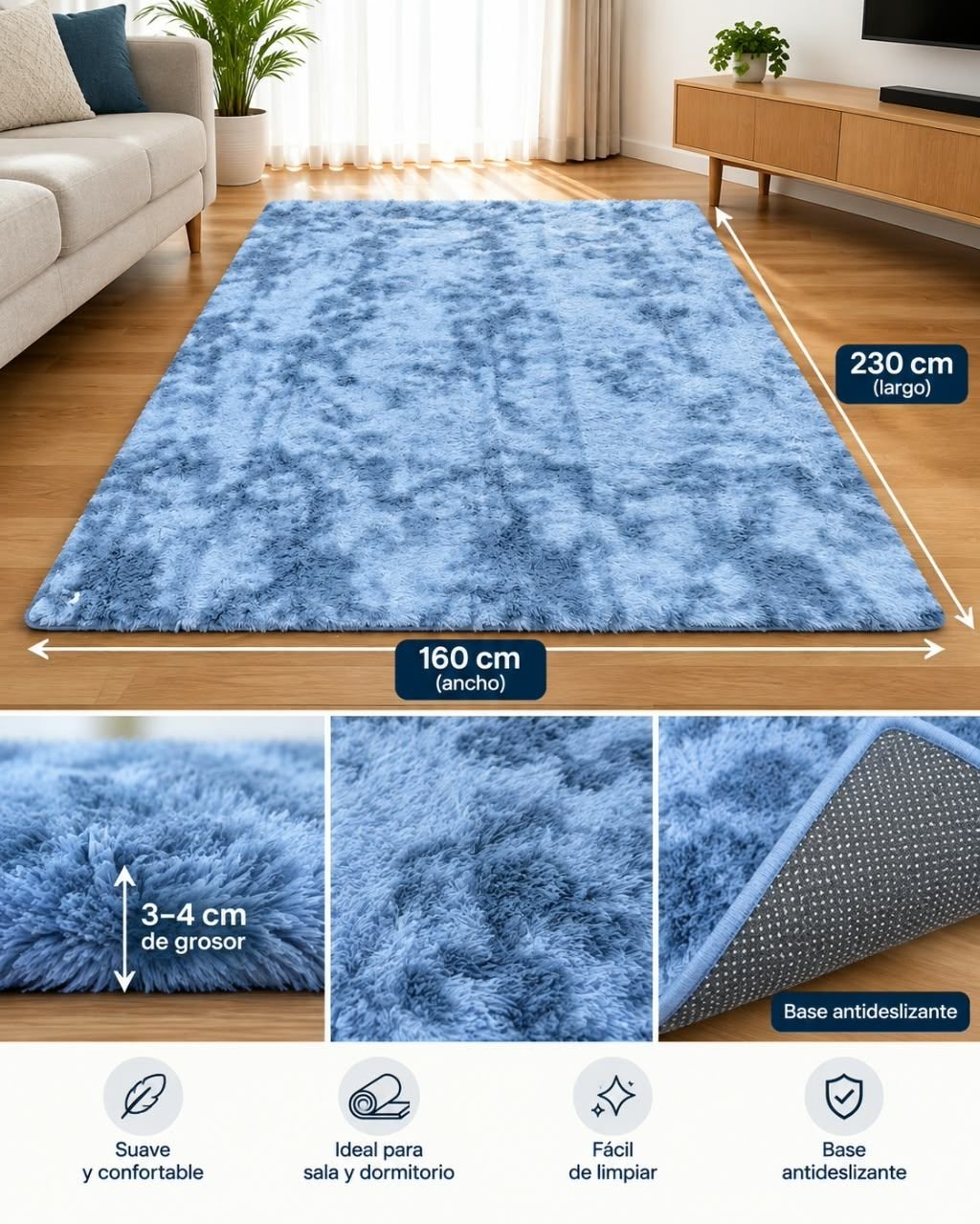 Alfombra de pelo alto gris claro 160 × 230 cm