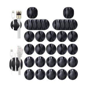 Organizador de cables adhesivo para escritorio 24 clips negro