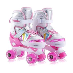 Patines ajustables para niños y niñas blanco y rosa talla S 31-34