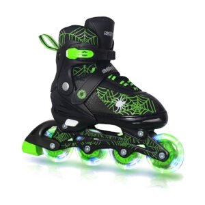 Patines en Línea Ajustables Niños Negros y Verdes Talla L 23-26 cm