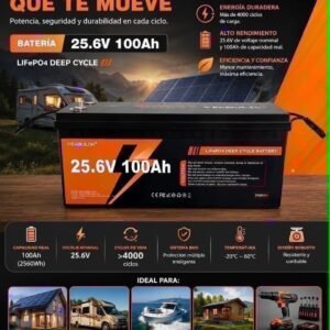 Batería LiFePO4 25,6 V 100 Ah (2560 Wh)