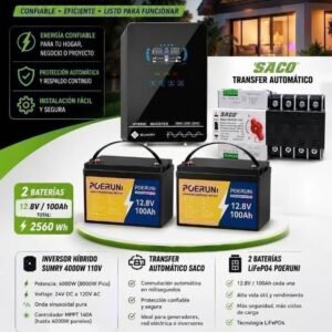 Combo Sumry 4000 W + 2 baterías 12,8 V 100 Ah (+ transfer)