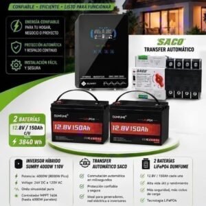 Combo Sumry 4000 W + 2 baterías 12,8 V 150 Ah (+ transfer)