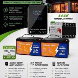 Combo Sumry 4000 W + 2 baterías 12,8 V 200 Ah (+ transfer)