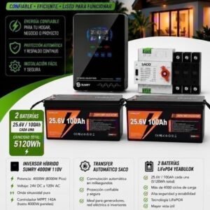 Combo Sumry 4000 W + 2 baterías 25,6 V 100 Ah (+ transfer)