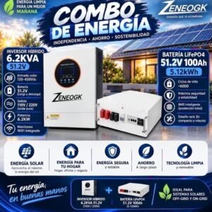 Combo inversor híbrido 6,2 kW + 1 batería 5,12 kWh