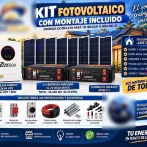 Kit fotovoltaico 6,2 kVA + 6 paneles 625 W + 2 baterías (10,24 kWh)