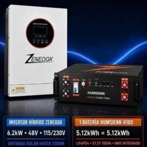 Combo inversor híbrido 6,2 kW + 1 batería 5,12 kWh