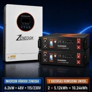 Combo inversor híbrido 6,2 kW + 2 baterías 5,12 kWh (10,24 kWh)
