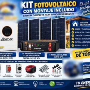 Kit fotovoltaico 6,2 kVA + 4 paneles 625 W + batería 5,12 kWh