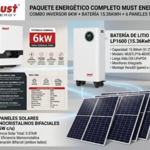 Kit Must 6 kW + 15 kWh + 6 paneles 595 W bifaciales
