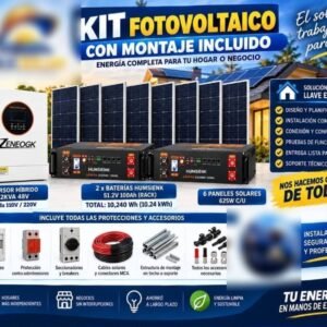 Kit fotovoltaico 6,2 kVA + 6 paneles 625 W + 2 baterías (10,24 kWh)